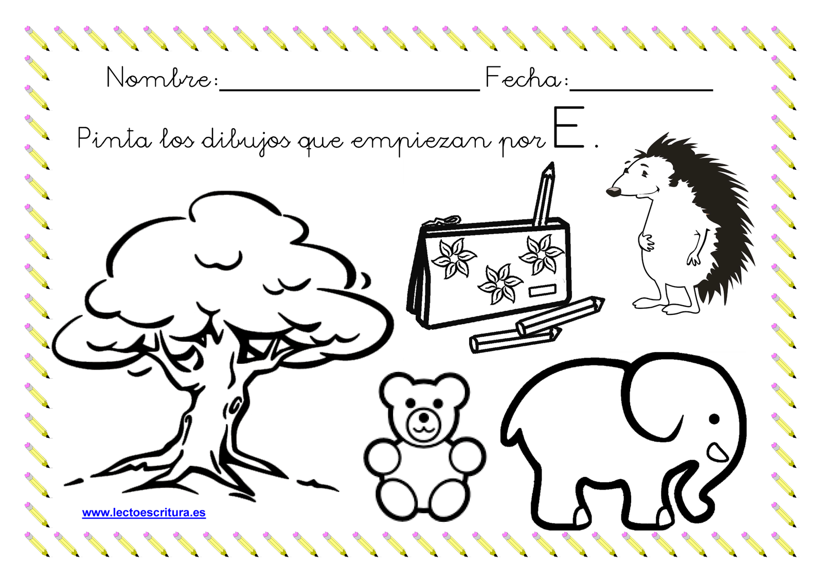 www.lectoescritura.es. Ficha colorear dibujos que empiezan por la letra