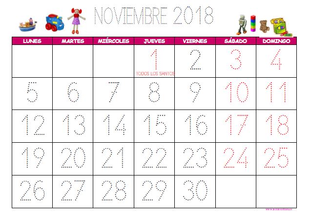 Calendario infantil noviembre 2018