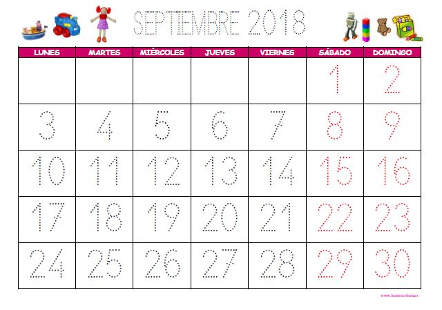 Calendario infantil septiembre 2018