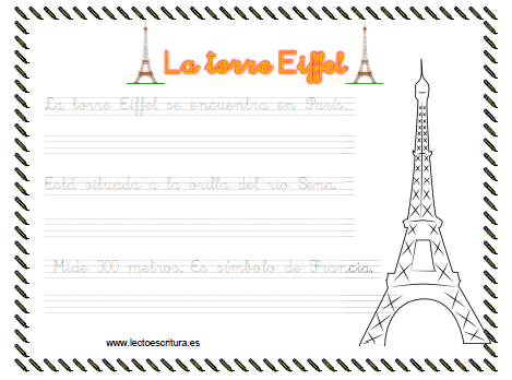 Ficha de caligrafía. La torre Eiffel
