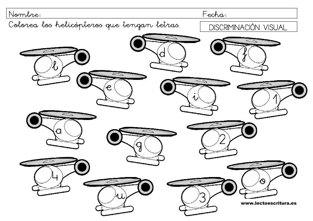 Ficha de discriminación visual 2: helicópteros con letras