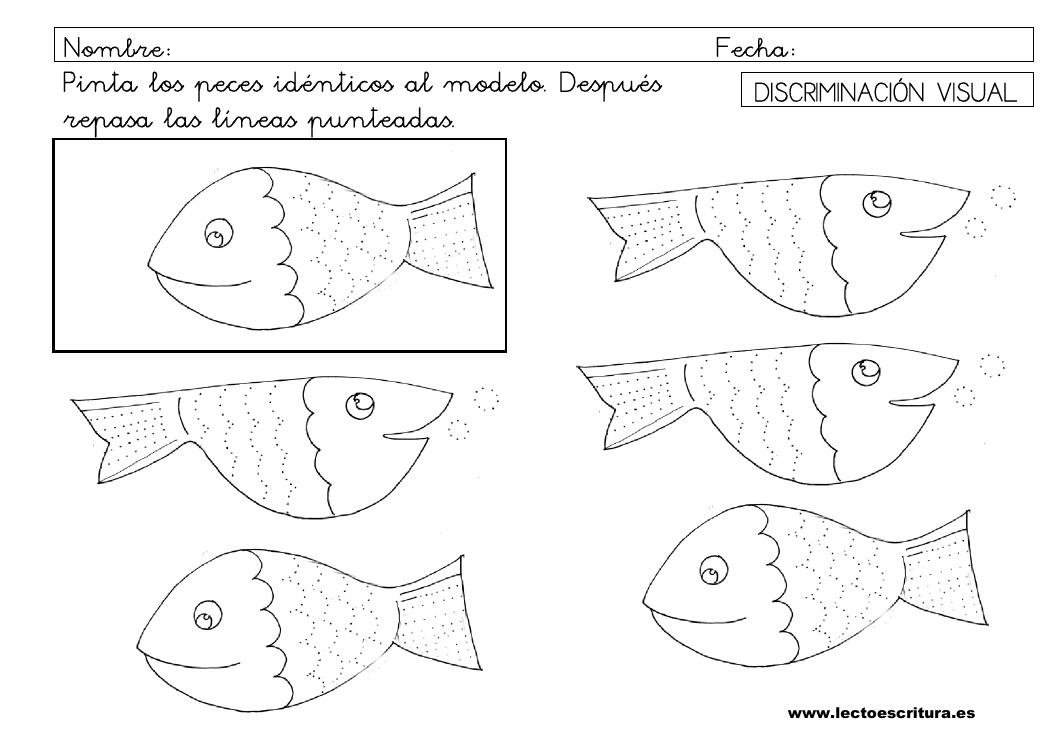 Ficha de discriminación visual 4: pez modelo y trazo punteado