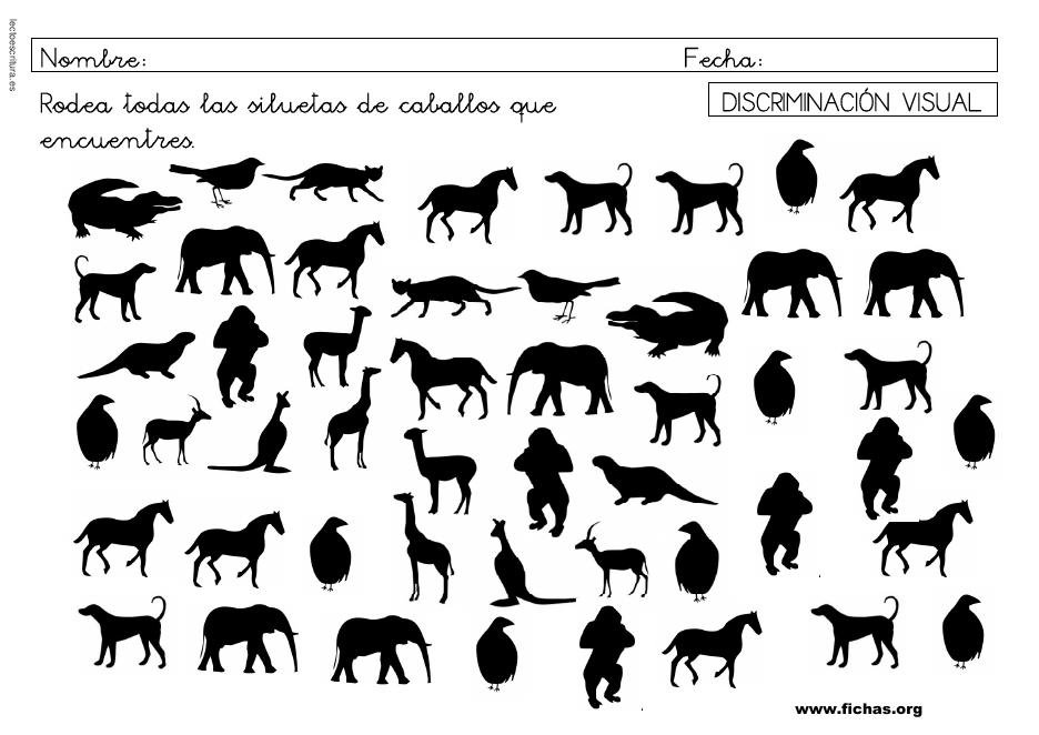 Ficha de discriminación visual 8: siluetas de caballos