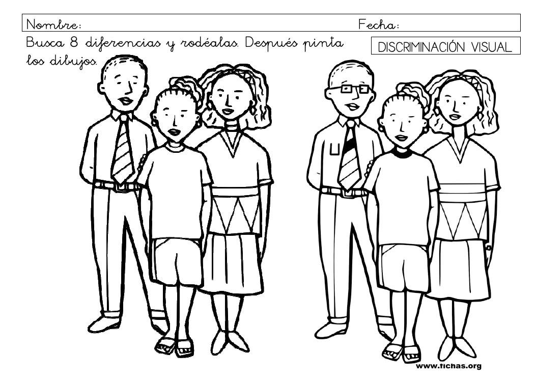 Ficha de discriminación visual 9: 8 diferencias en la familia