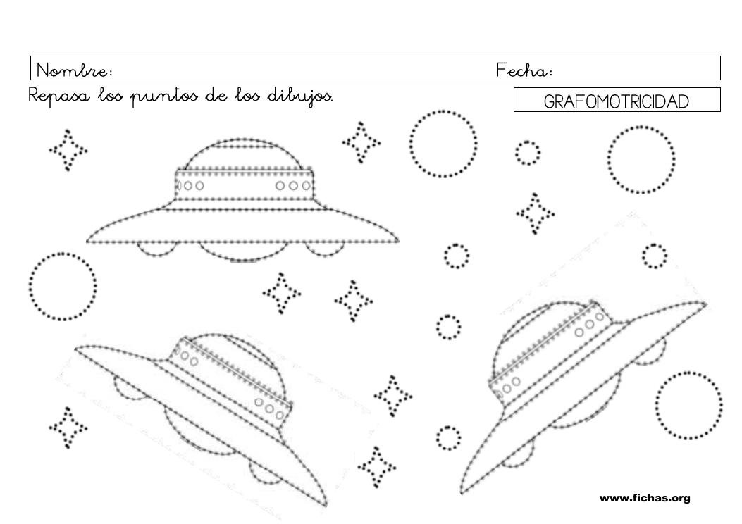 Ficha de grafomotricidad 10: ovnis, estrellas y círculos