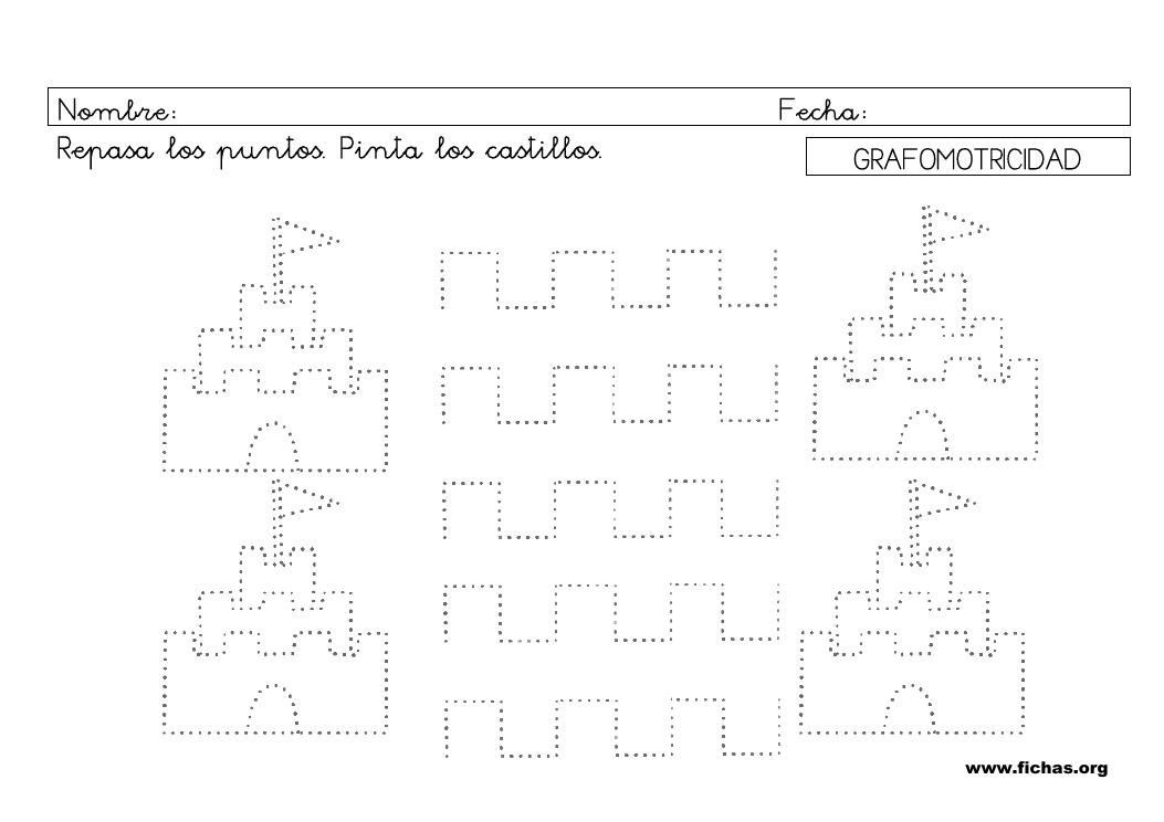 Ficha de grafomotricidad 6: castillos y almenas punteadas